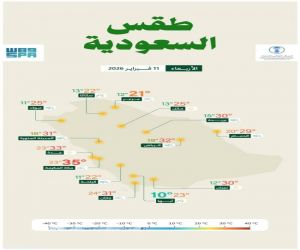 الأرصاد: رياح نشطة وأتربة على عدة مناطق وضباب على السواحل الجنوبية الغربية