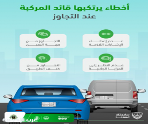 المرور يحذر من 4 أخطاء يرتكبها قائد المركبة عند التجاوز