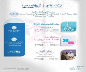بمناسبة اليوم العالمي للأسرة.. "أسرتي" و"مجتمعي" يطلقان فعاليات "أسرة سعيدة 2" بالمدينة المنورة