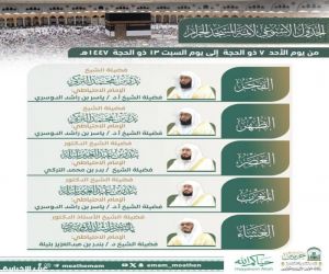 رئاسة الشؤون الدينية تعتمد جدول أئمة الحرمين للأسبوع المقبل