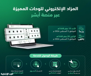 المرور يطلق مزاد اللوحات المميزة إلكترونياً عبر "أبشر" لمدة يومين