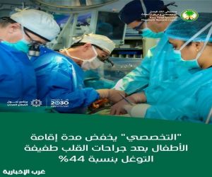 "التخصصي" يخفض مدة إقامة الأطفال بعد جراحات القلب الطفيفة التوغل بنسبة 44%
