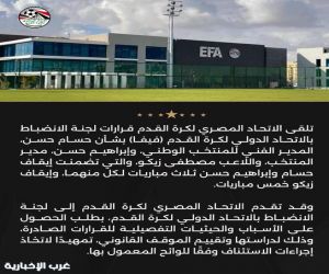 اتحاد الكرة المصري يتلقى قرارات "انضباط" فيفا بشأن حسام وإبراهيم حسن وزيكو