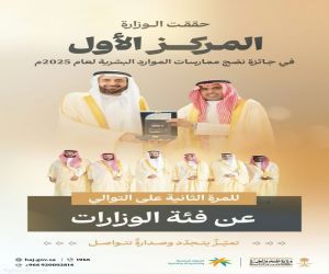 وزارة الحج والعمرة تحصد المركز الأول في جائزة نضج الموارد البشرية 2025