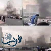 فيديو: احتراق ثلاث سيارات إثر سقوط رافعة بشارع الشيخ زايد