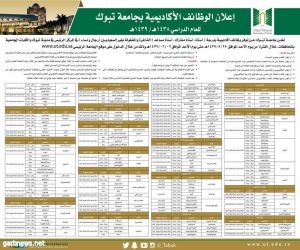 جامعة تبوك تعلن عن وظائف أكاديمية